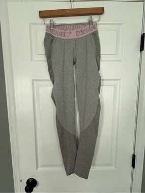 Gymshark womens Gray Leggings with Pink Logo Waistband- size S